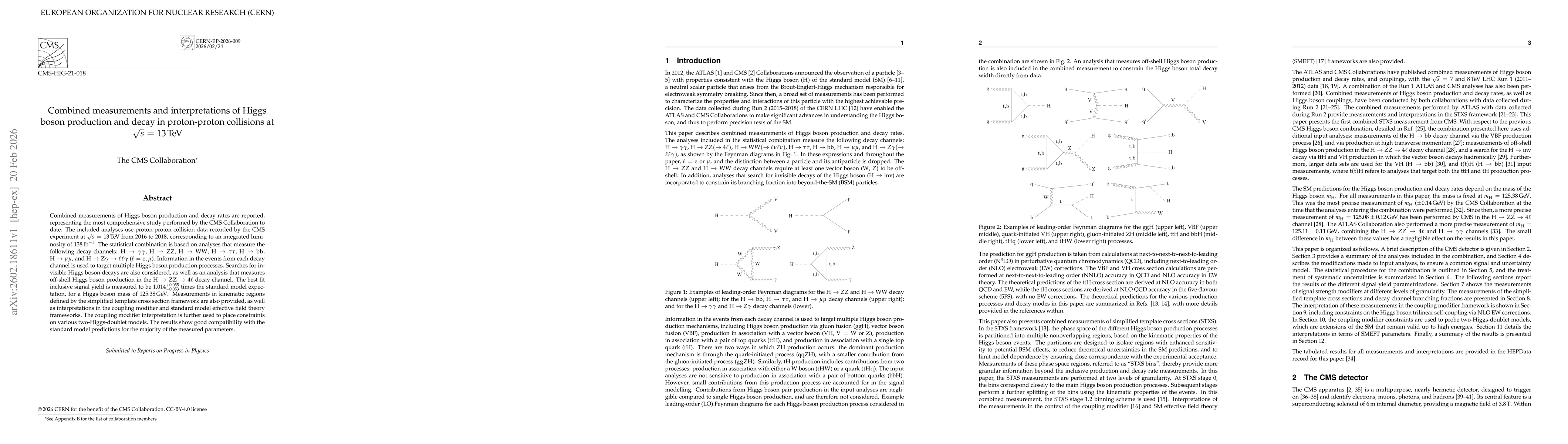 Thumbnail for Combined measurements and interpretations of Higgs boson production and decay in proton-proton collisions at $\sqrt{s}$ = 13 TeV