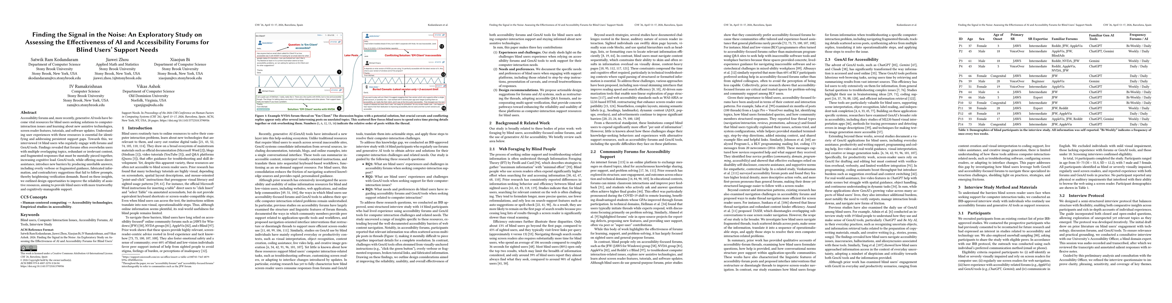 Thumbnail for Finding the Signal in the Noise: An Exploratory Study on Assessing the Effectiveness of AI and Accessibility Forums for Blind Users' Support Needs