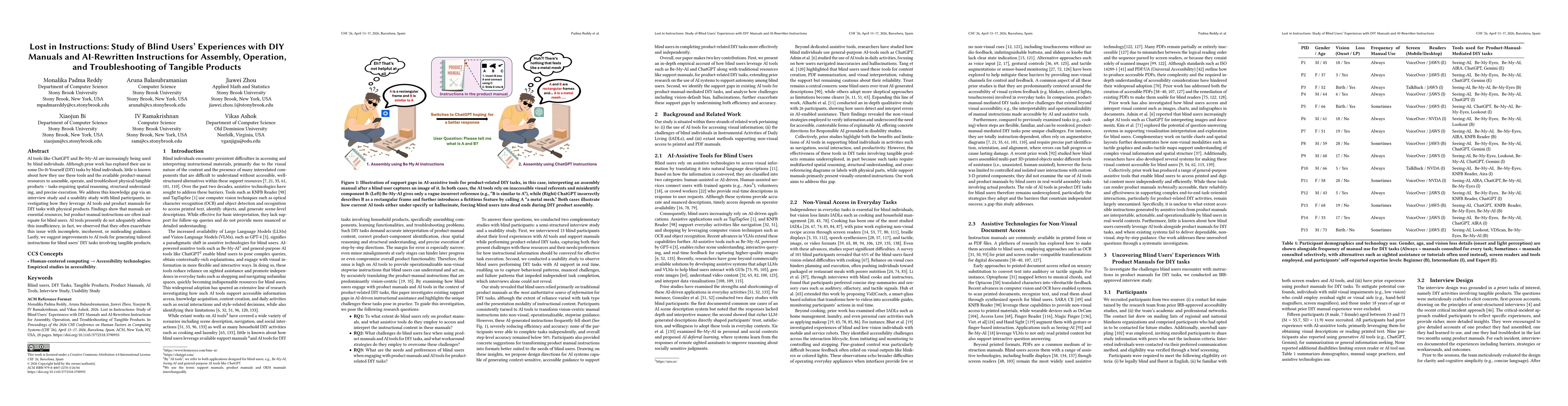 Thumbnail for Lost in Instructions: Study of Blind Users' Experiences with DIY Manuals and AI-Rewritten Instructions for Assembly, Operation, and Troubleshooting of Tangible Products