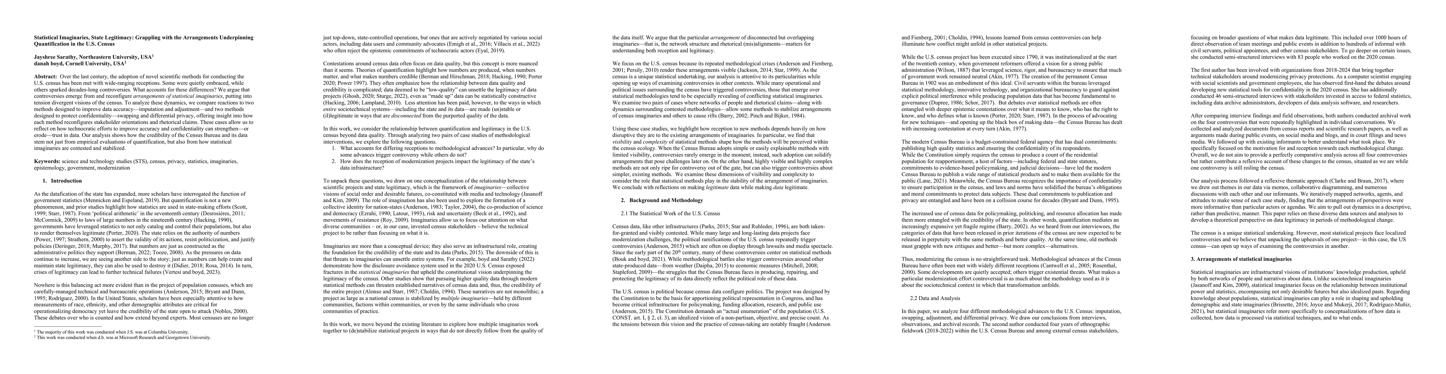 Thumbnail for Statistical Imaginaries, State Legitimacy: Grappling with the Arrangements Underpinning Quantification in the U.S. Census
