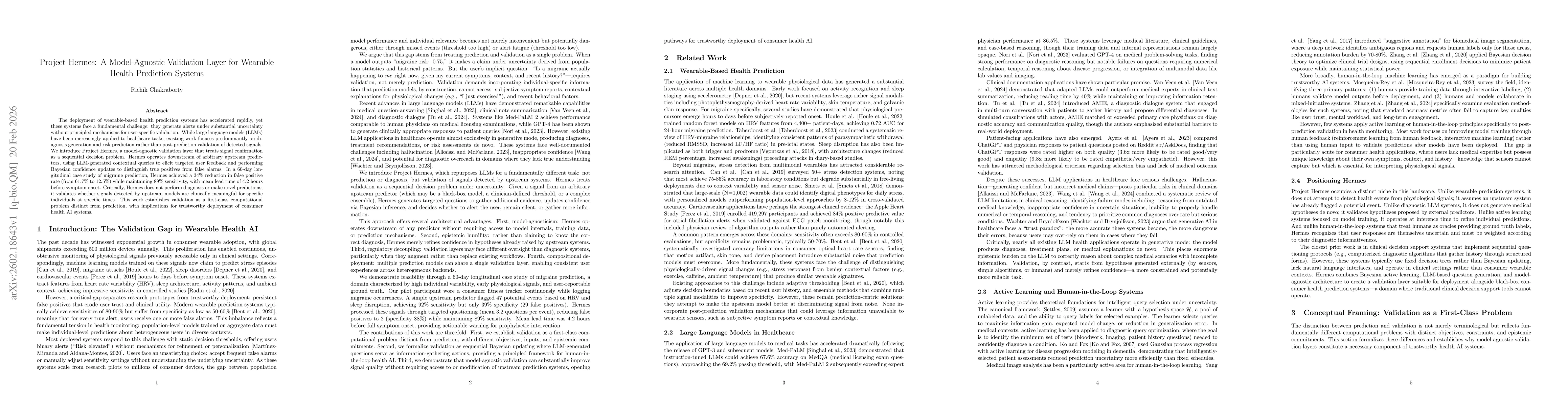 Thumbnail for Project Hermes: A Model-Agnostic Validation Layer for Wearable Health Prediction Systems