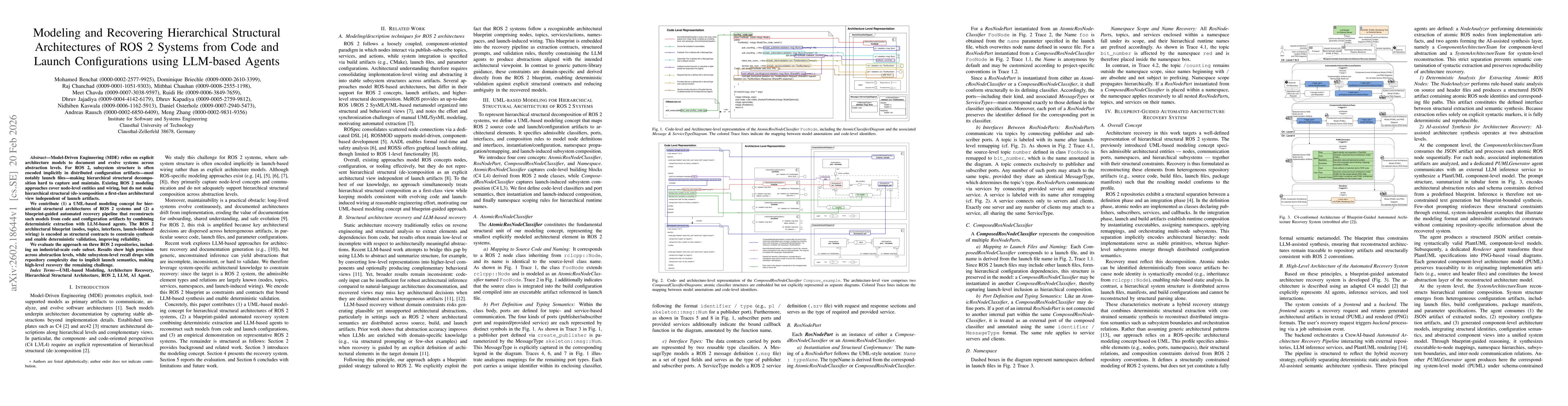 Thumbnail for Modeling and Recovering Hierarchical Structural Architectures of ROS 2 Systems from Code and Launch Configurations using LLM-based Agents