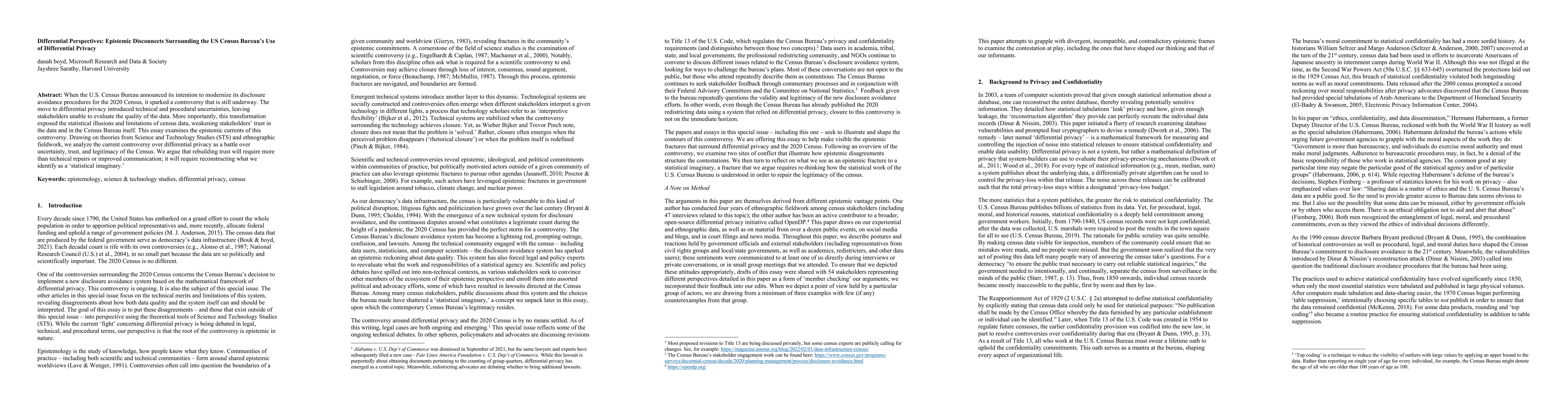 Thumbnail for Differential Perspectives: Epistemic Disconnects Surrounding the US Census Bureau's Use of Differential Privacy