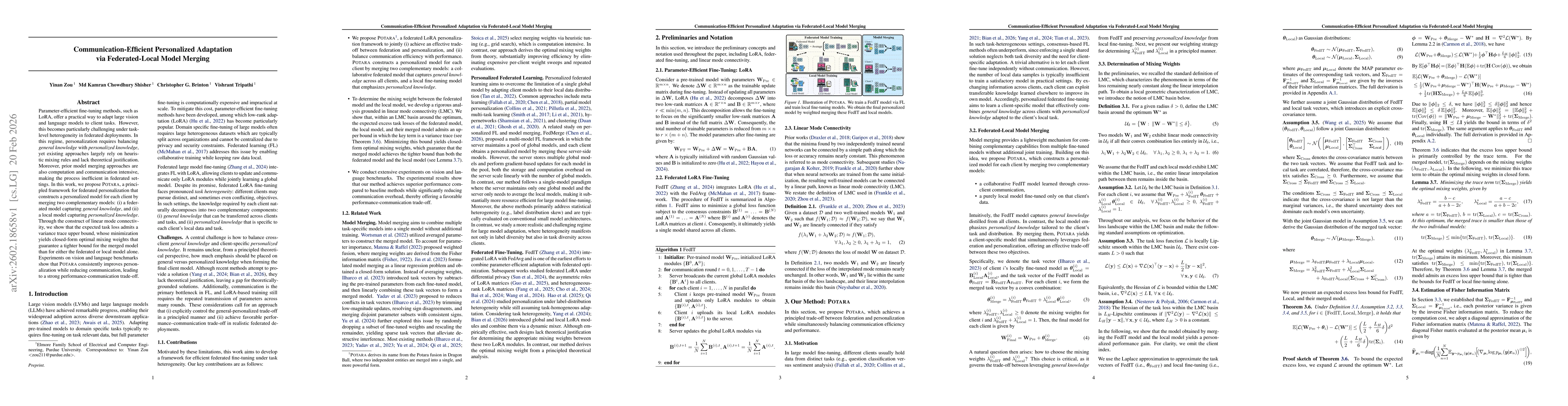 Thumbnail for Communication-Efficient Personalized Adaptation via Federated-Local Model Merging