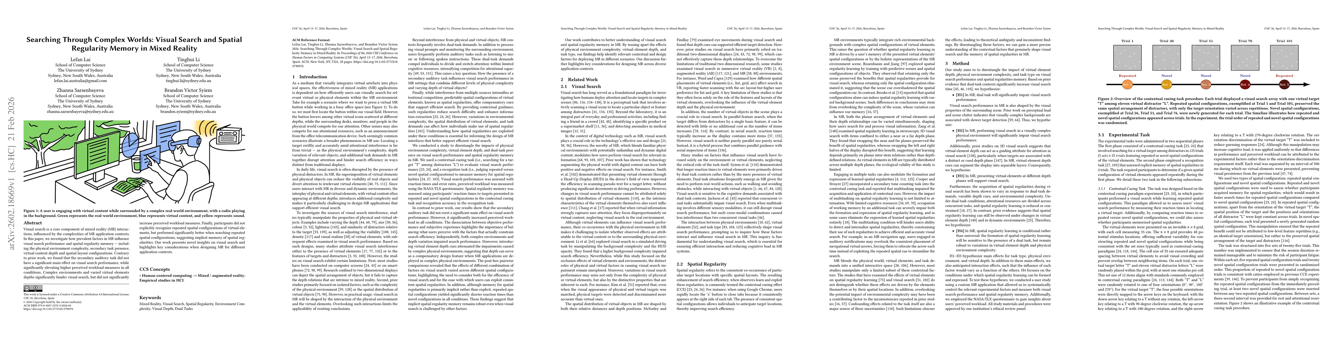 Thumbnail for Searching Through Complex Worlds: Visual Search and Spatial Regularity Memory in Mixed Reality