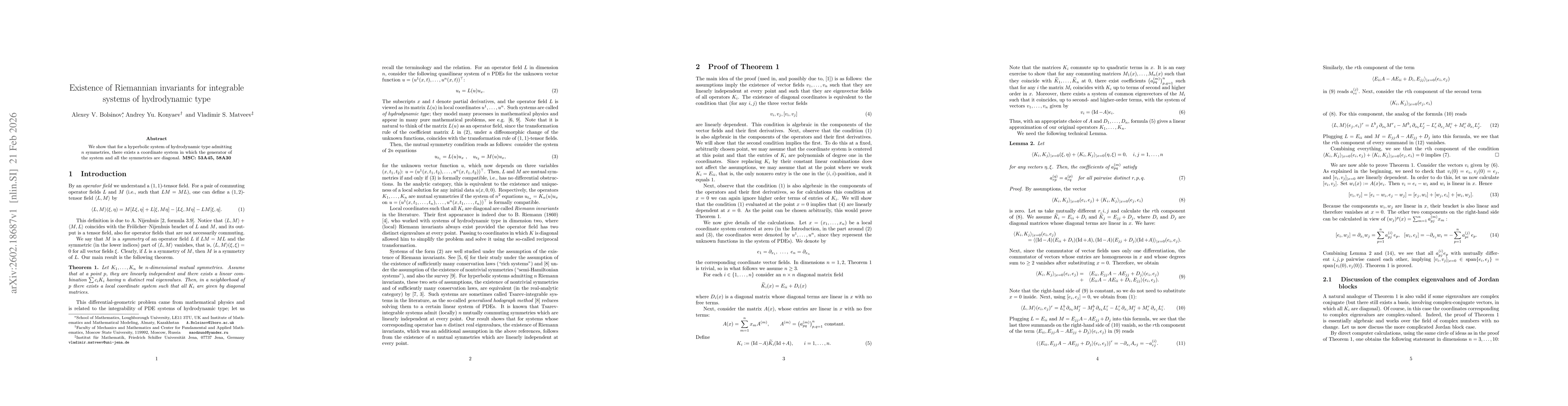 Thumbnail for Existence of Riemannian invariants for integrable systems of hydrodynamic type