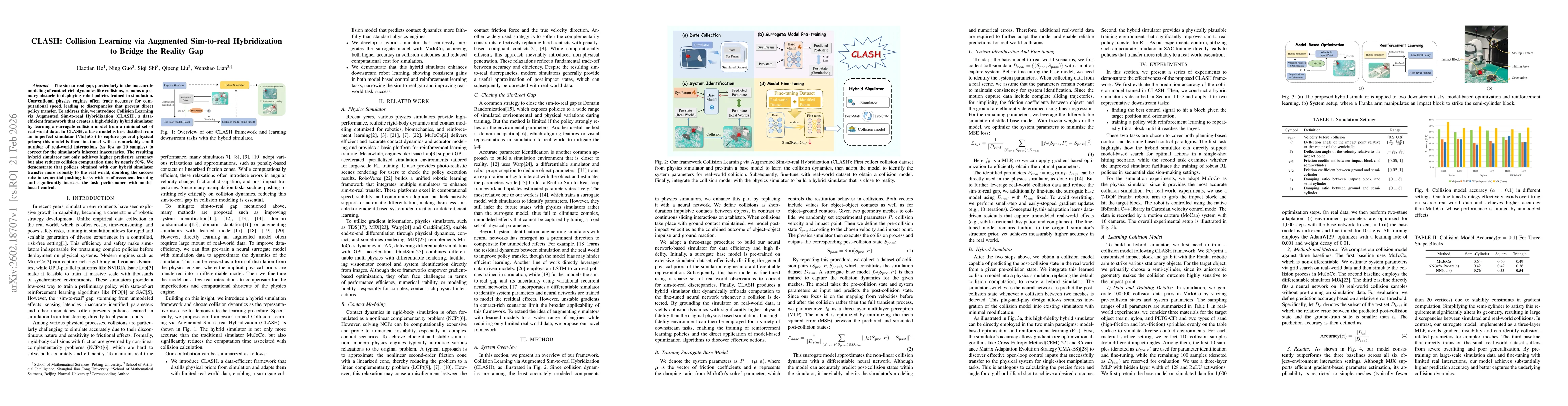 Thumbnail for CLASH: Collision Learning via Augmented Sim-to-real Hybridization to Bridge the Reality Gap