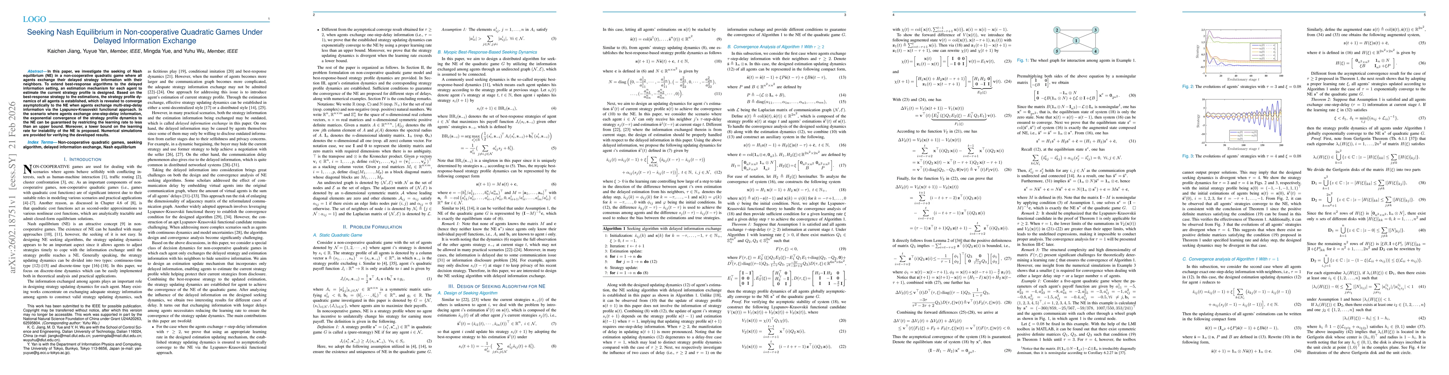 Thumbnail for Seeking Nash Equilibrium in Non-cooperative Quadratic Games Under Delayed Information Exchange