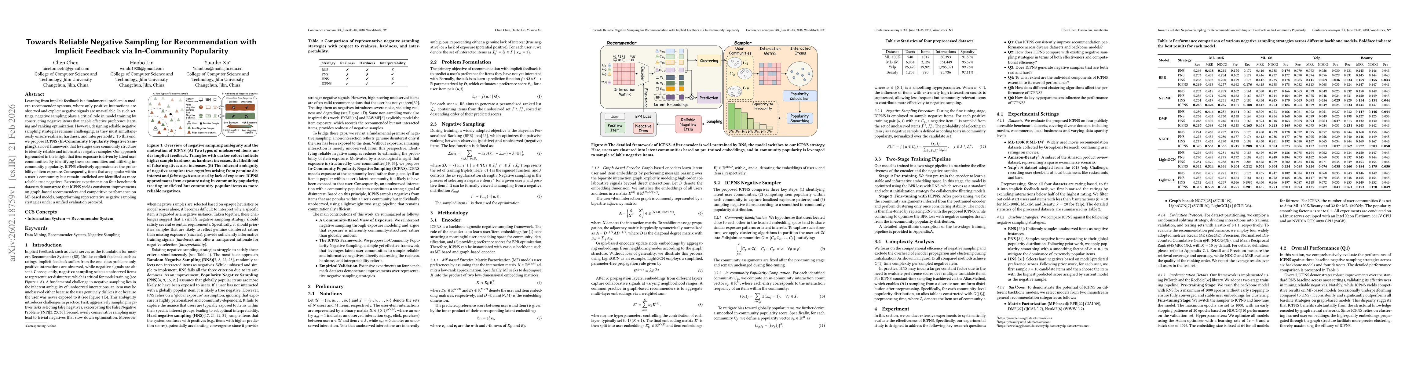 Thumbnail for Towards Reliable Negative Sampling for Recommendation with Implicit Feedback via In-Community Popularity