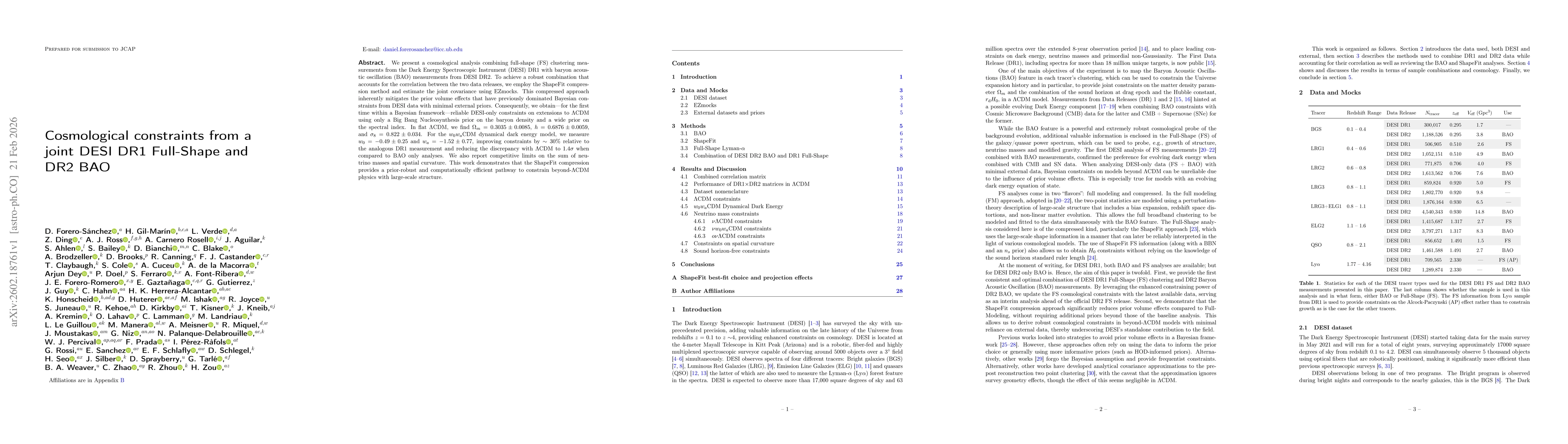 Thumbnail for Cosmological constraints from a joint DESI DR1 Full-Shape and DR2 BAO