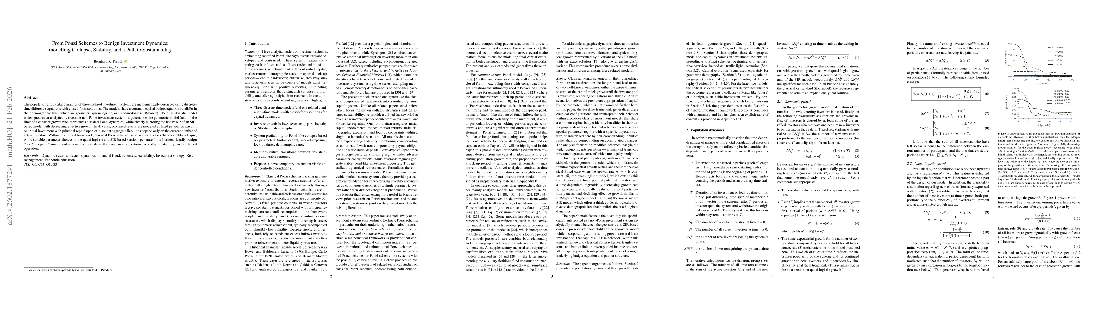 Thumbnail for From Ponzi Schemes to Benign Investment Dynamics: modelling Collapse, Stability, and a Path to Sustainability