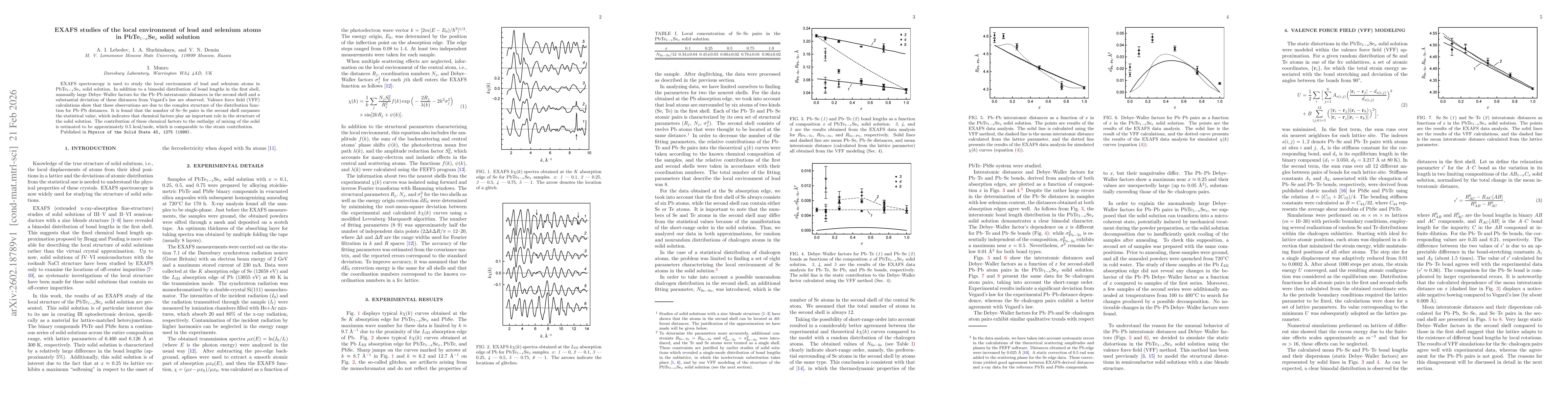 Thumbnail for EXAFS studies of the local environment of lead and selenium atoms in PbTe$_{1-x}$Se$_x$ solid solution