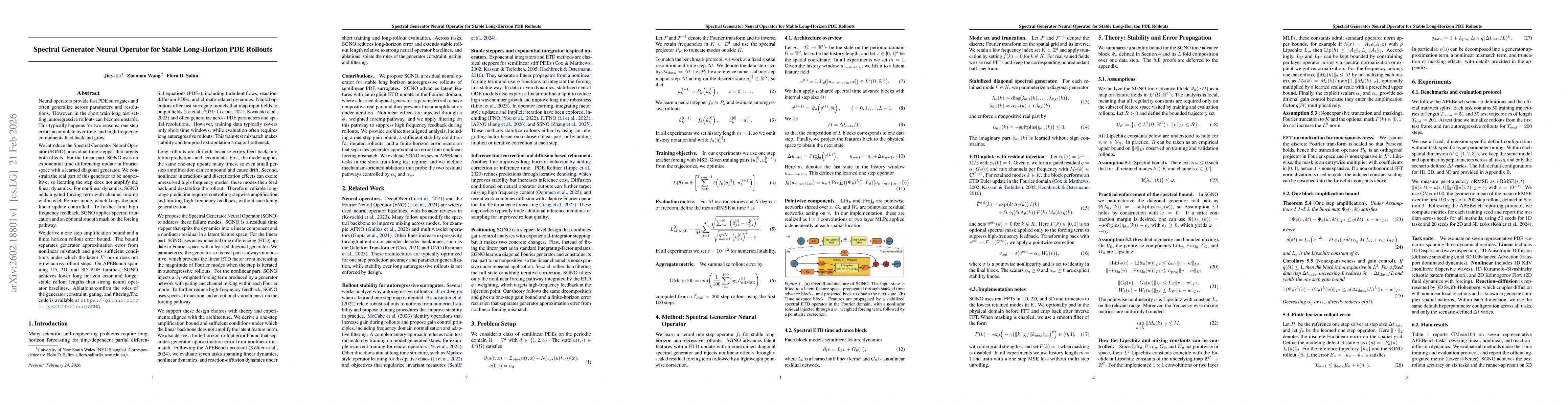 Thumbnail for SGNO: Spectral Generator Neural Operators for Stable Long Horizon PDE Rollouts