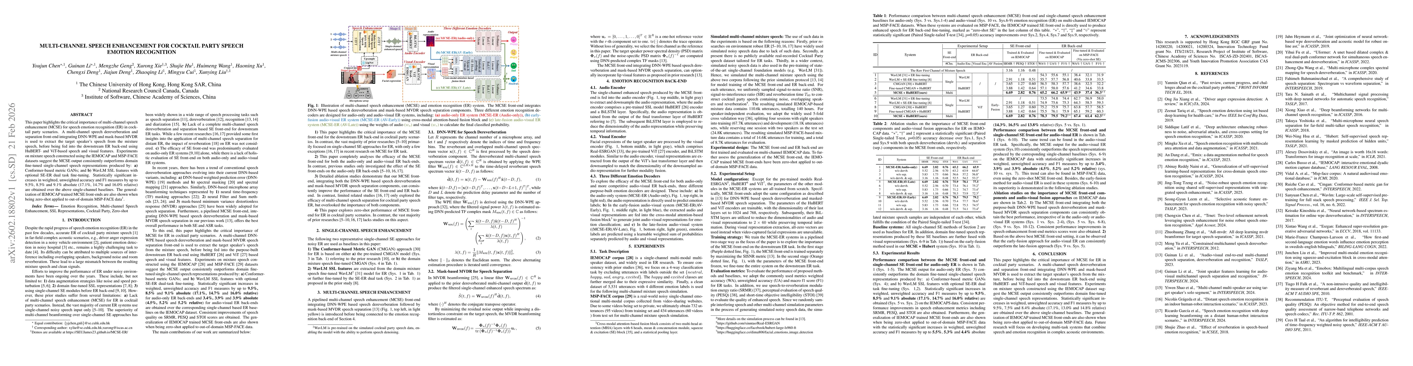 Thumbnail for Multi-Channel Speech Enhancement for Cocktail Party Speech Emotion Recognition