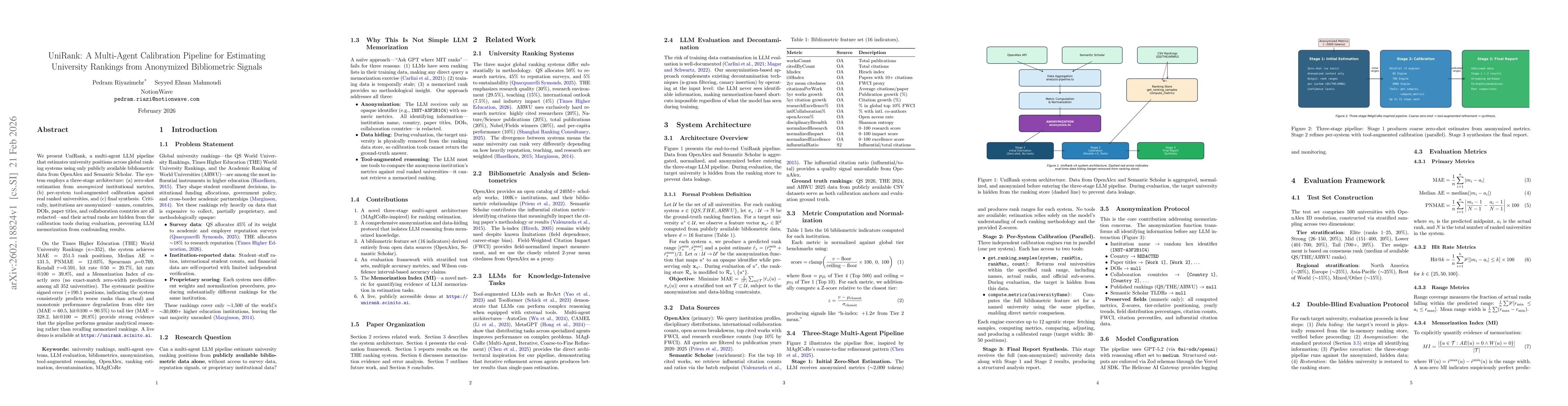Thumbnail for UniRank: A Multi-Agent Calibration Pipeline for Estimating University Rankings from Anonymized Bibliometric Signals