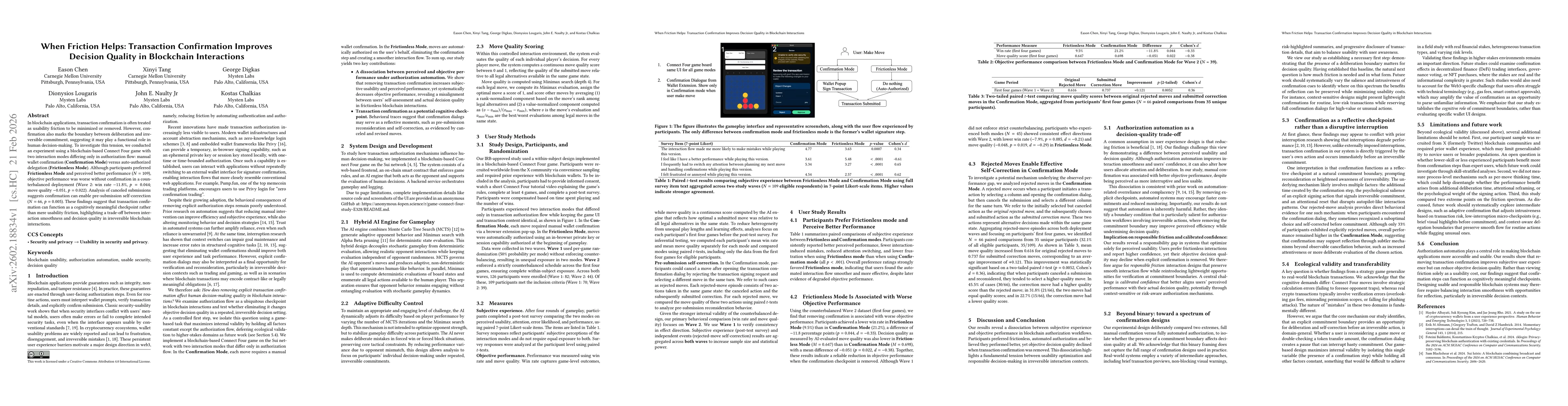 Thumbnail for When Friction Helps: Transaction Confirmation Improves Decision Quality in Blockchain Interactions