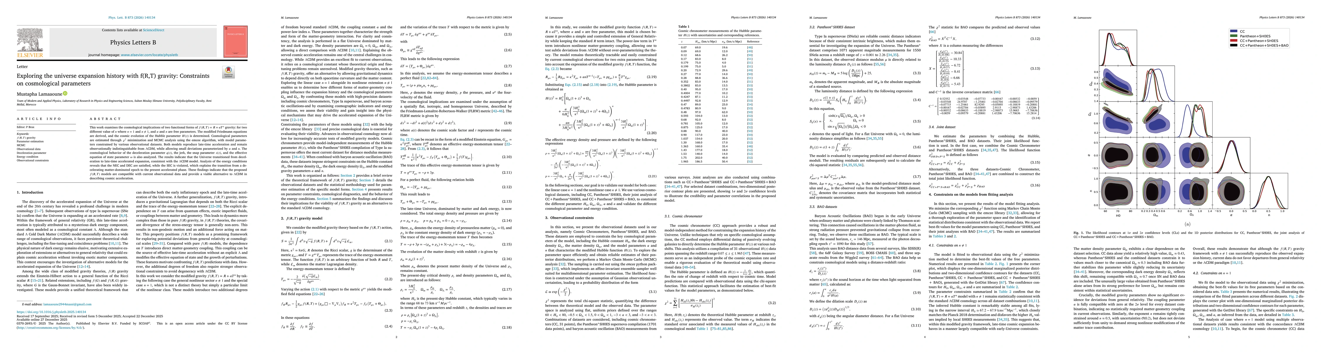 Thumbnail for Exploring the Universe Expansion History with f(R,T) Gravity: Constraints on Cosmological Parameters