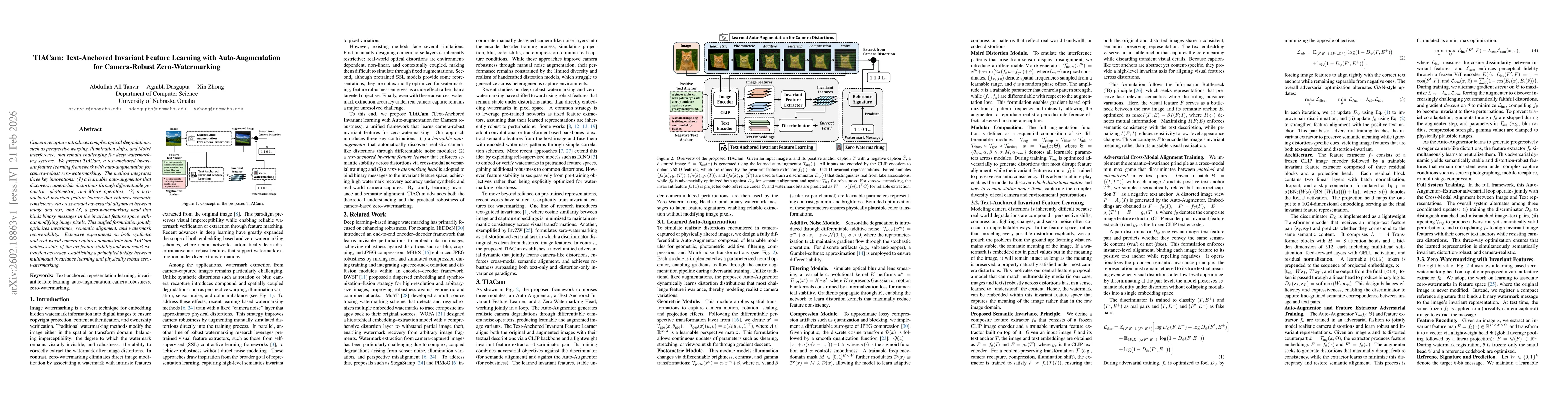 Thumbnail for TIACam: Text-Anchored Invariant Feature Learning with Auto-Augmentation for Camera-Robust Zero-Watermarking