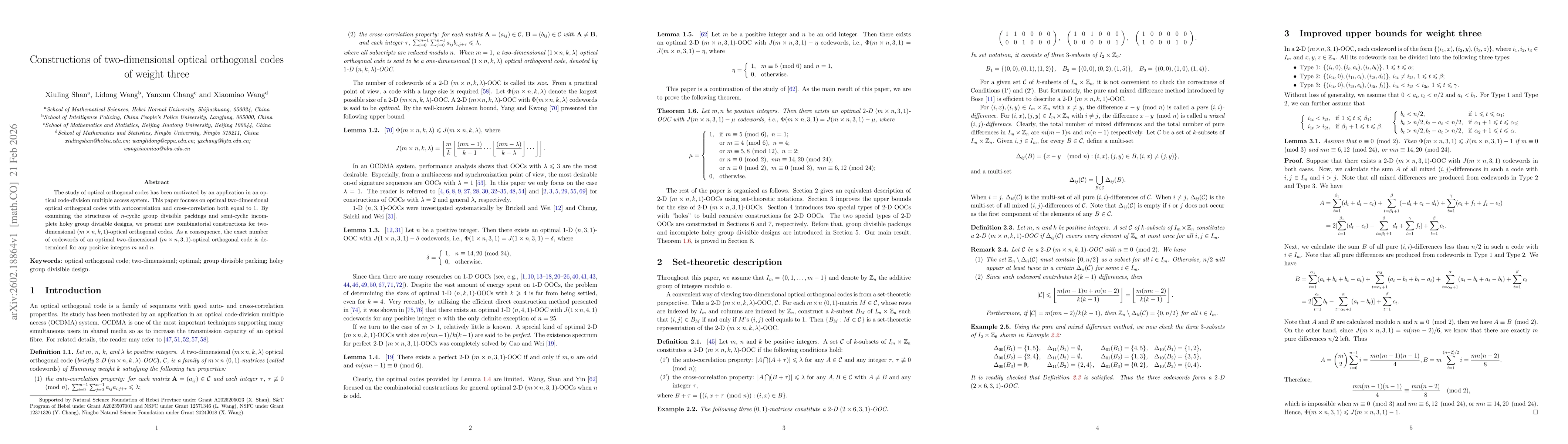Thumbnail for Constructions of two-dimensional optical orthogonal codes of weight three