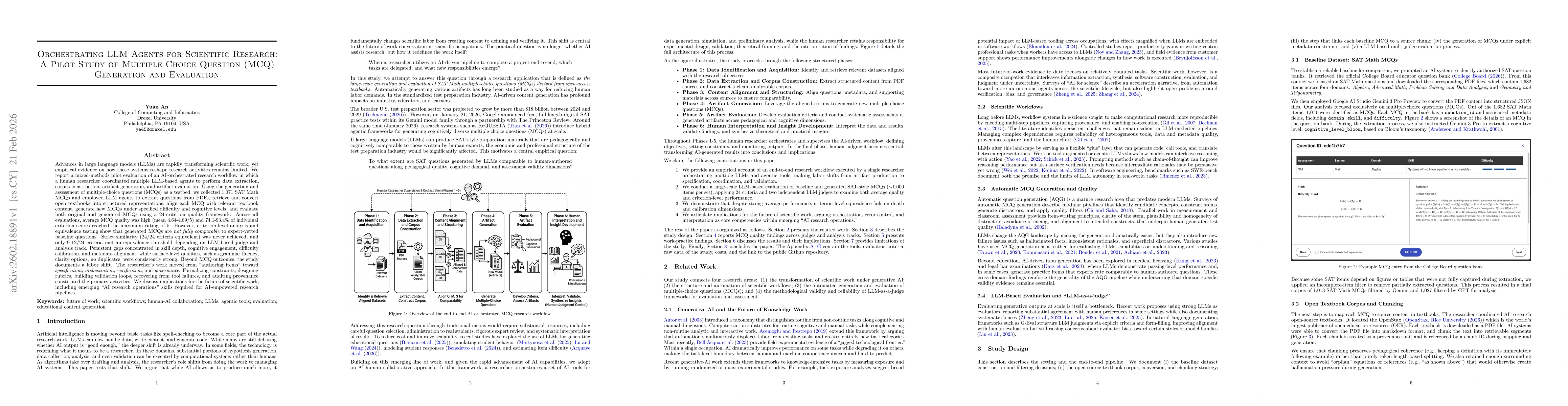 Thumbnail for Orchestrating LLM Agents for Scientific Research: A Pilot Study of Multiple Choice Question (MCQ) Generation and Evaluation