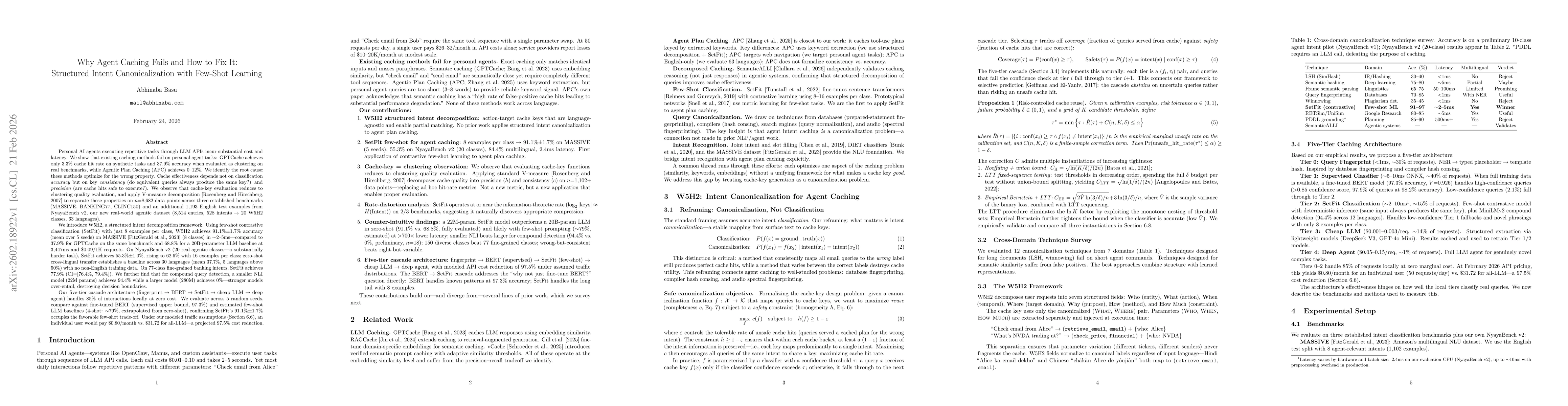 Thumbnail for Why Agent Caching Fails and How to Fix It: Structured Intent Canonicalization with Few-Shot Learning