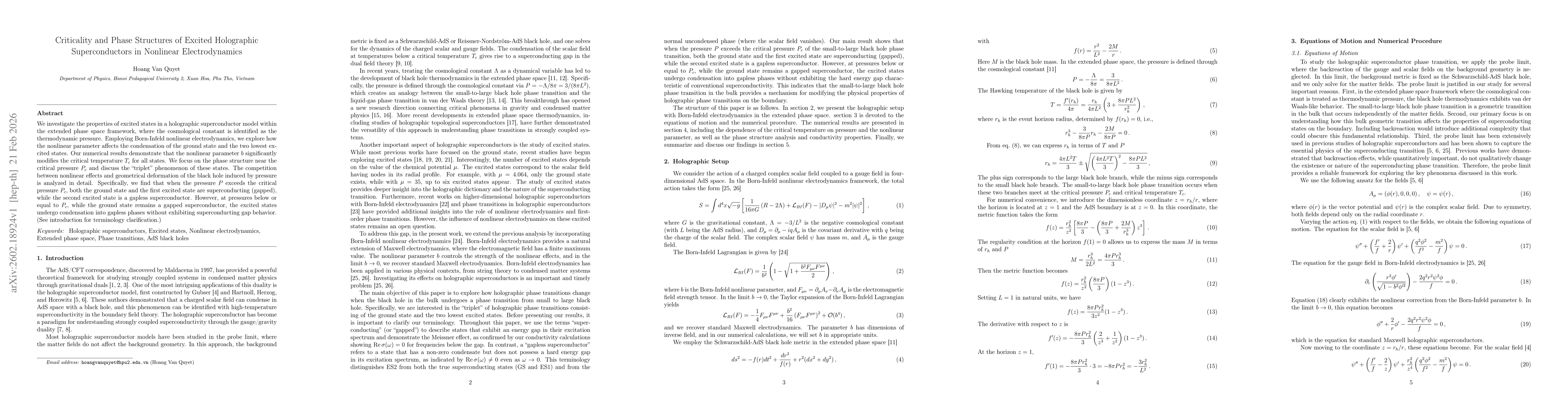 Thumbnail for Criticality and Phase Structures of Excited Holographic Superconductors in Nonlinear Electrodynamics