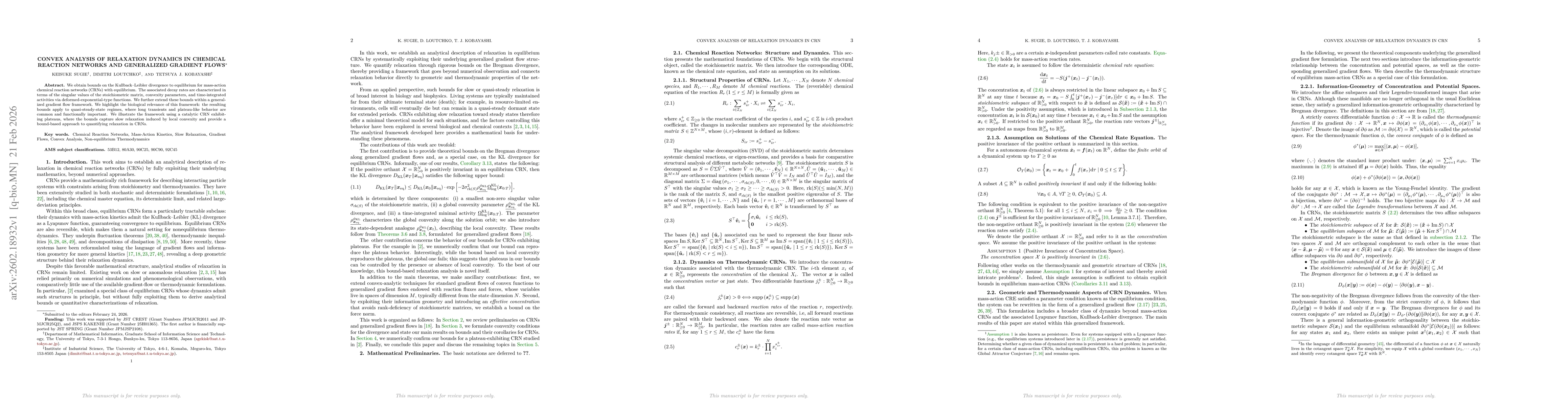 Thumbnail for Convex Analysis of Relaxation Dynamics in Chemical Reaction Networks and Generalized Gradient Flows