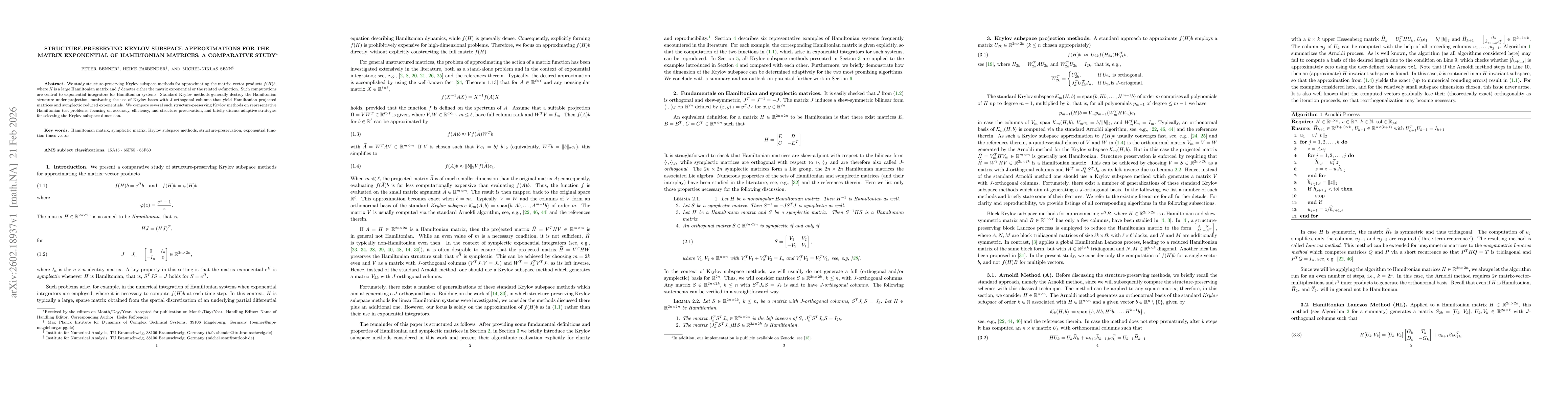 Thumbnail for Structure-preserving Krylov Subspace Approximations for the Matrix Exponential of Hamiltonian Matrices: A Comparative Study