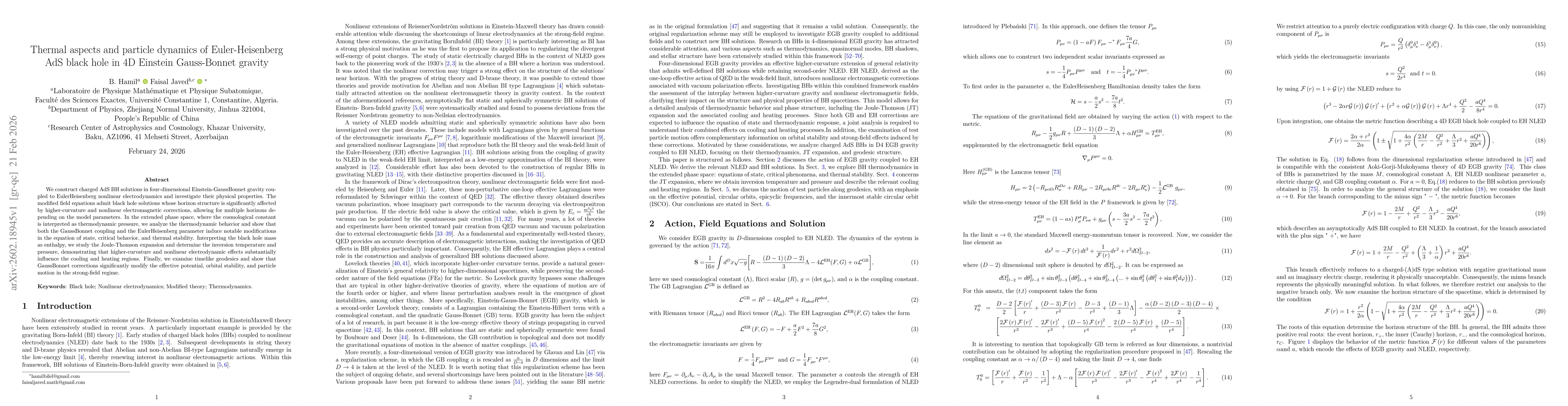 Thumbnail for Thermal aspects and particle dynamics of Euler-Heisenberg AdS black hole in 4D Einstein Gauss-Bonnet gravity