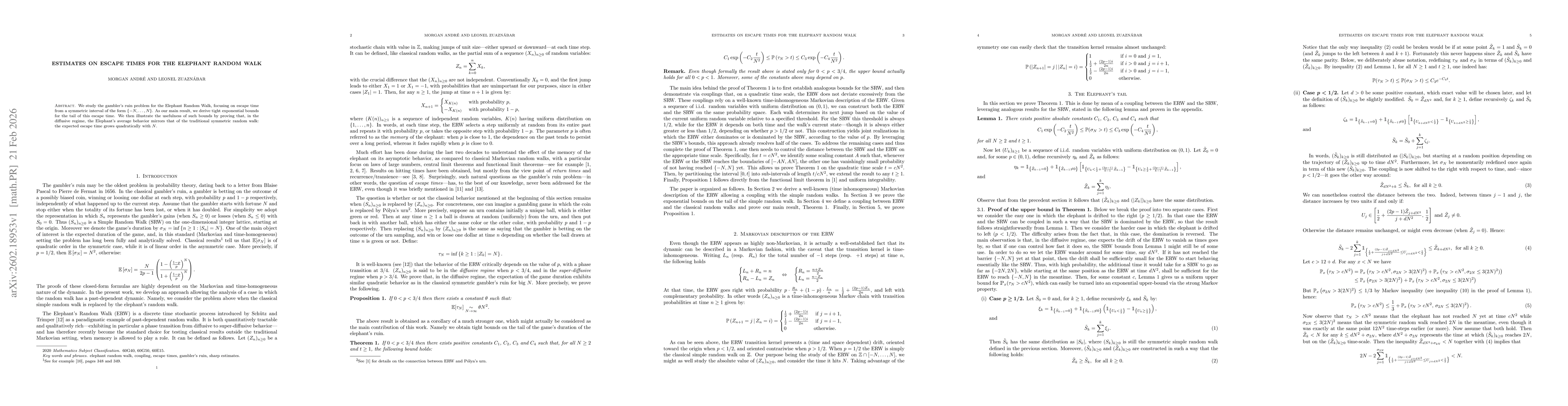 Thumbnail for Estimates on Escape Times for the Elephant Random Walk