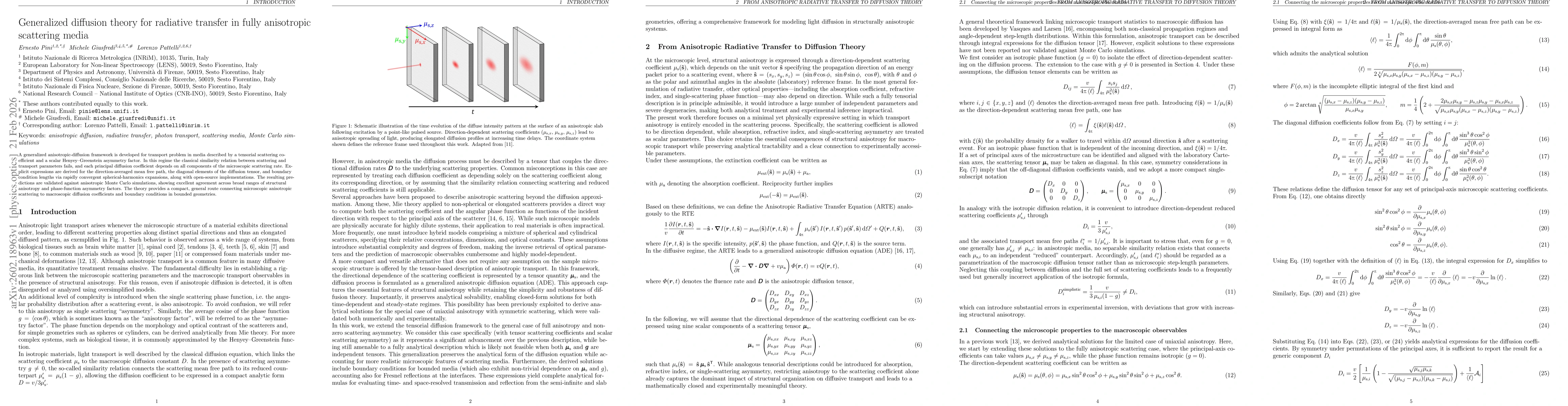 Thumbnail for Generalized diffusion theory for radiative transfer in fully anisotropic scattering media