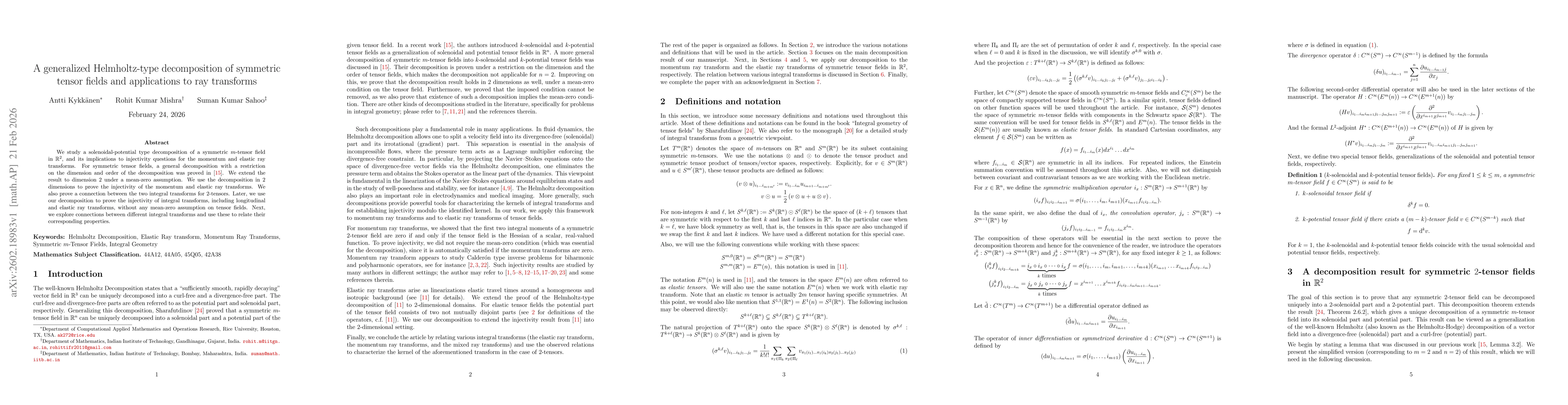 Thumbnail for A generalized Helmholtz-type decomposition of symmetric tensor fields and applications to ray transforms