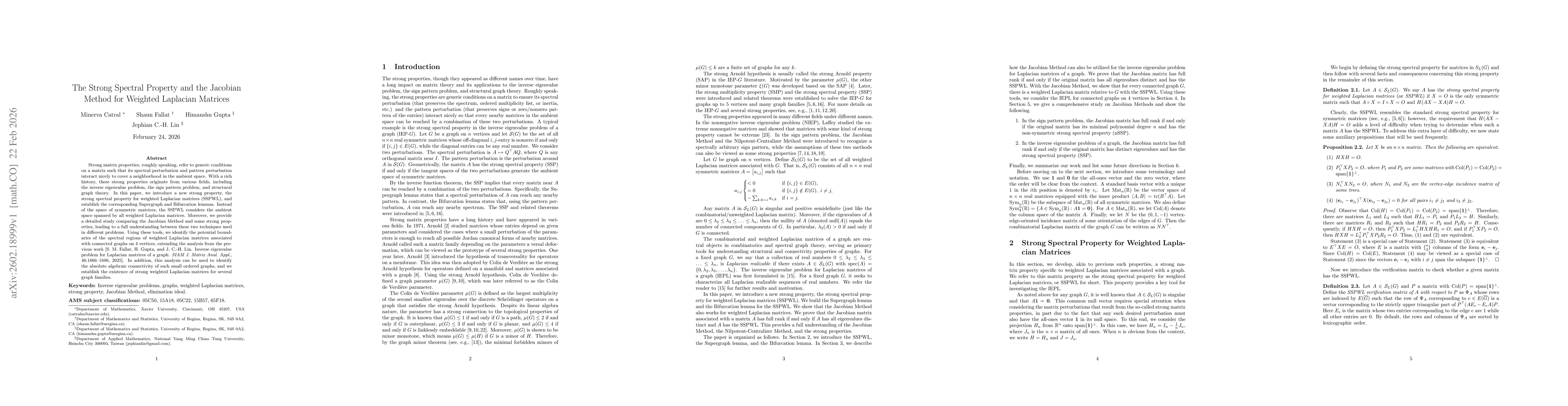 Thumbnail for The Strong Spectral Property and the Jacobian Method for Weighted Laplacian Matrices