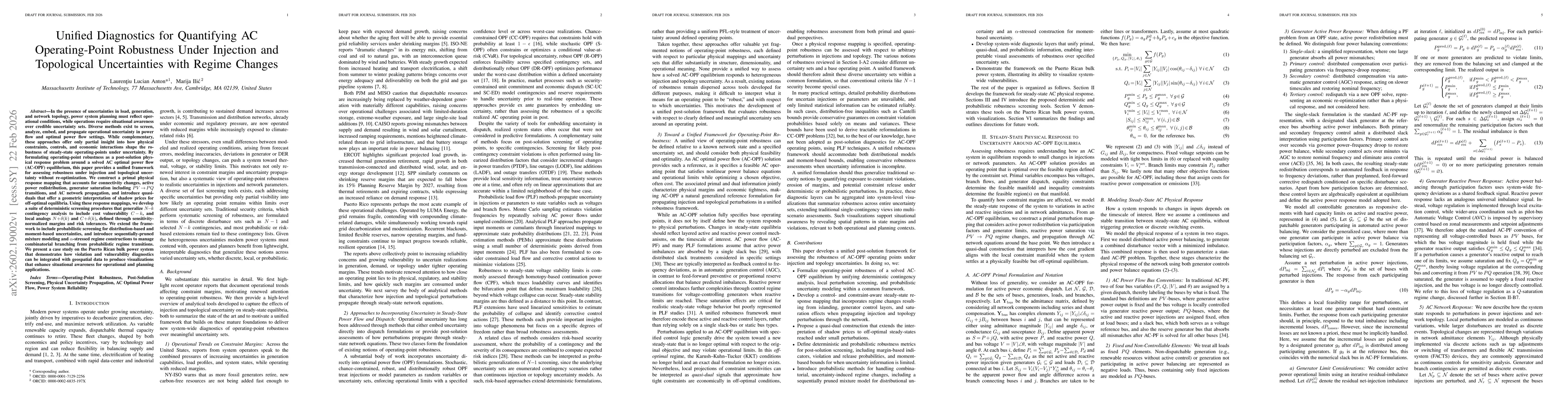 Thumbnail for Unified Diagnostics for Quantifying AC Operating-Point Robustness Under Injection and Topological Uncertainties with Regime Changes