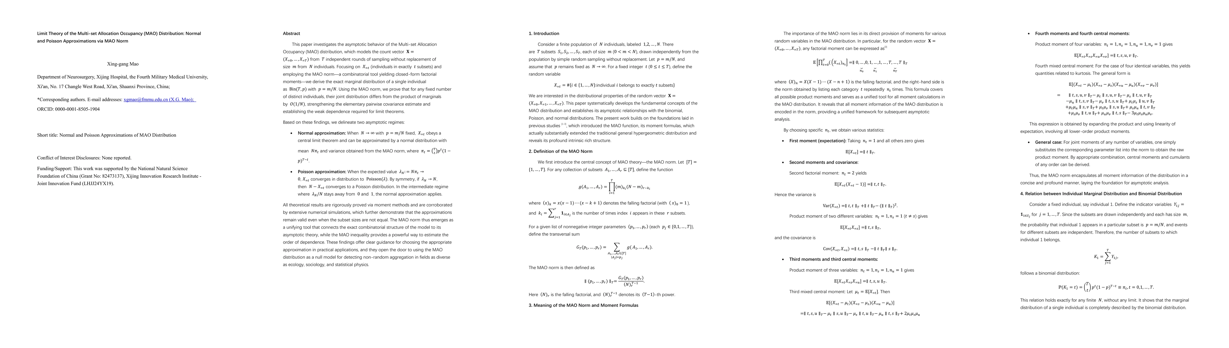 Thumbnail for Limit Theory of the Multi-set Allocation Occupancy (MAO) Distribution: Normal and Poisson Approximations via MAO Norm
