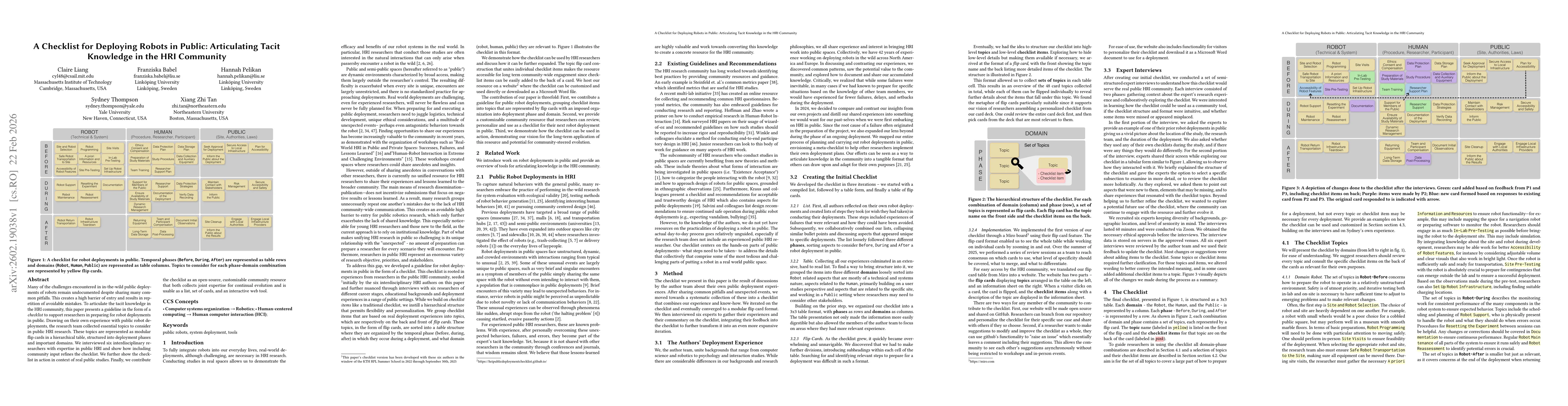 Thumbnail for A Checklist for Deploying Robots in Public: Articulating Tacit Knowledge in the HRI Community