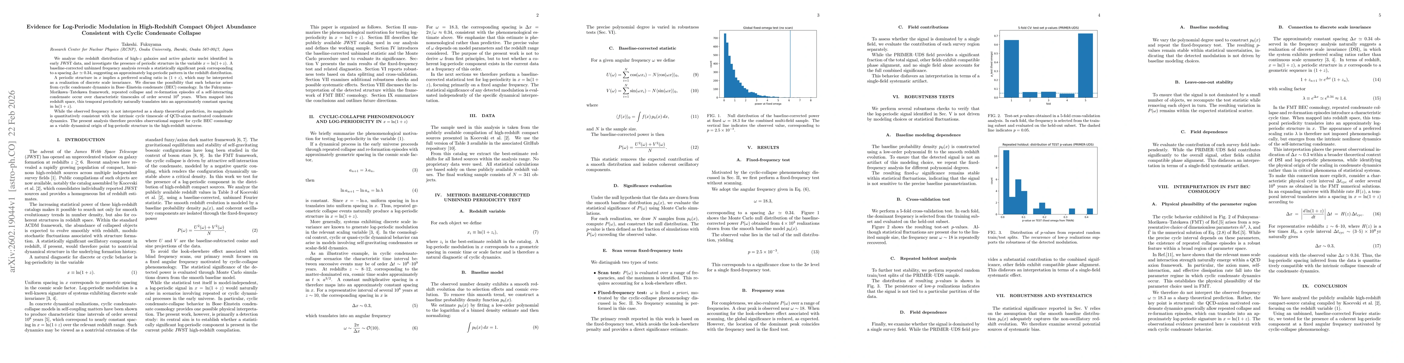 Thumbnail for Evidence for Log-Periodic Modulation in High-Redshift Compact Object Abundance Consistent with Cyclic Condensate Collapse