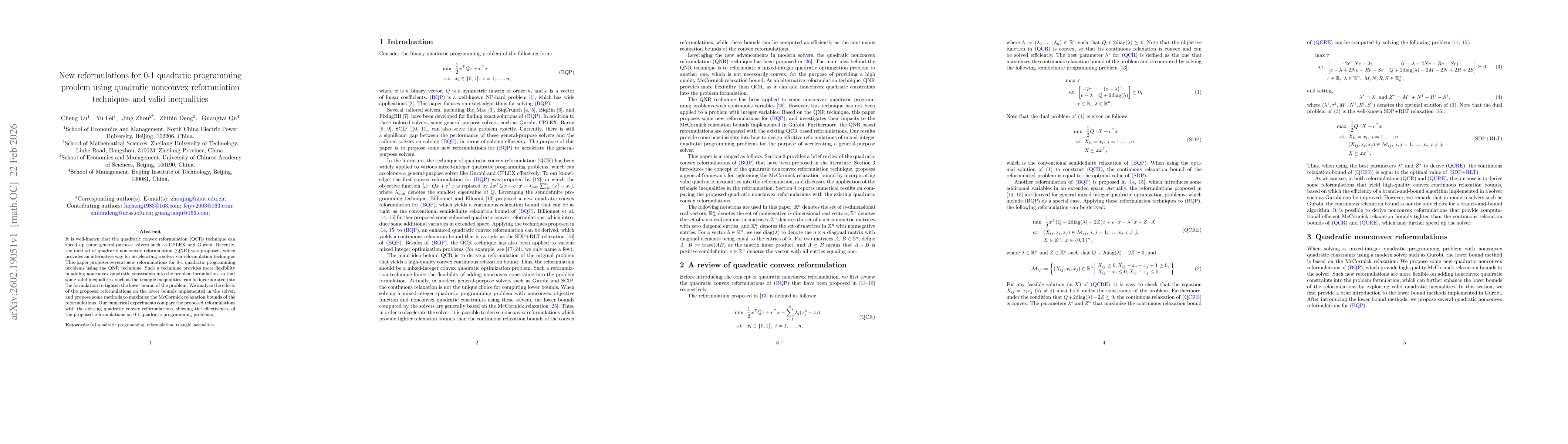 Thumbnail for New reformulations for 0-1 quadratic programming problem using quadratic nonconvex reformulation techniques and valid inequalities
