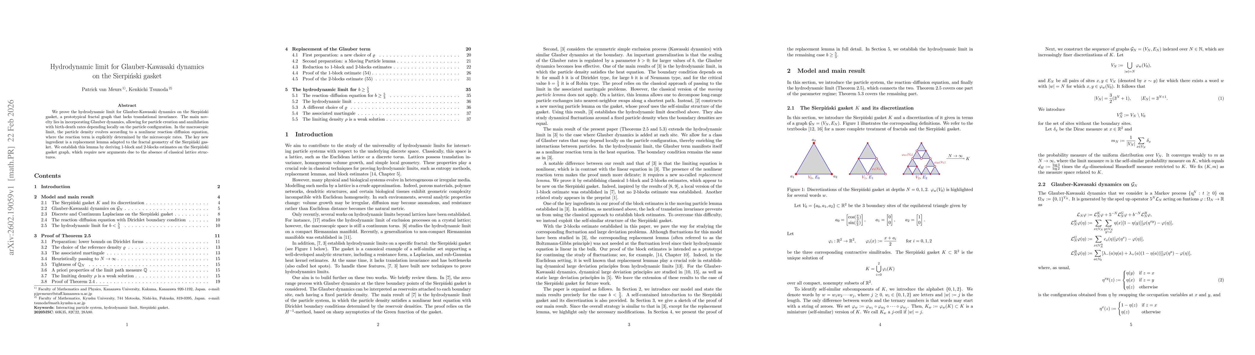 Thumbnail for Hydrodynamic limit for Glauber-Kawasaki dynamics on the Sierpiński gasket