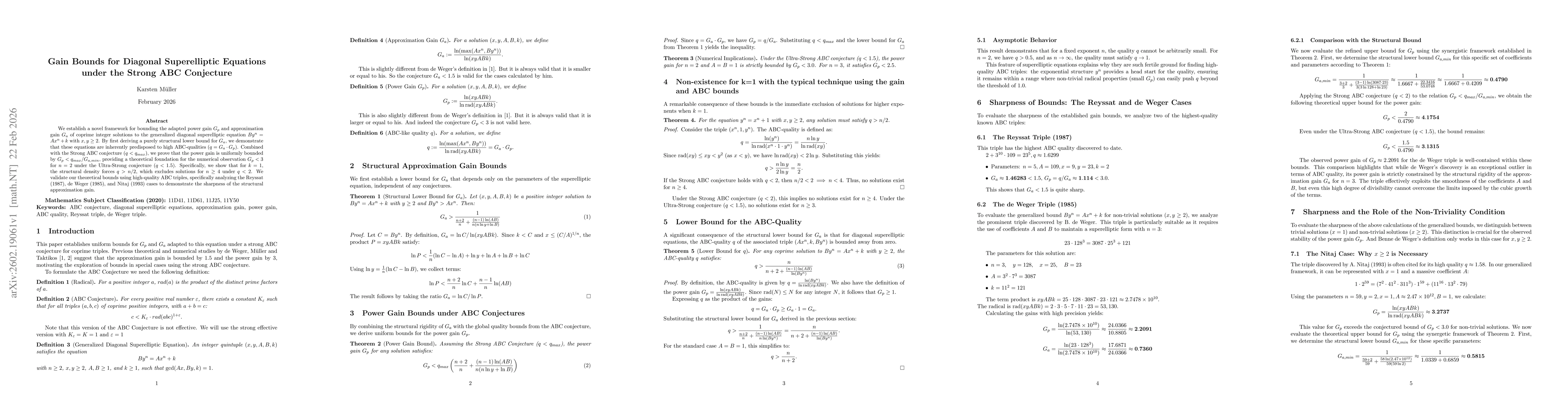Thumbnail for Gain Bounds for Diagonal Superelliptic Equations under the Strong ABC Conjecture
