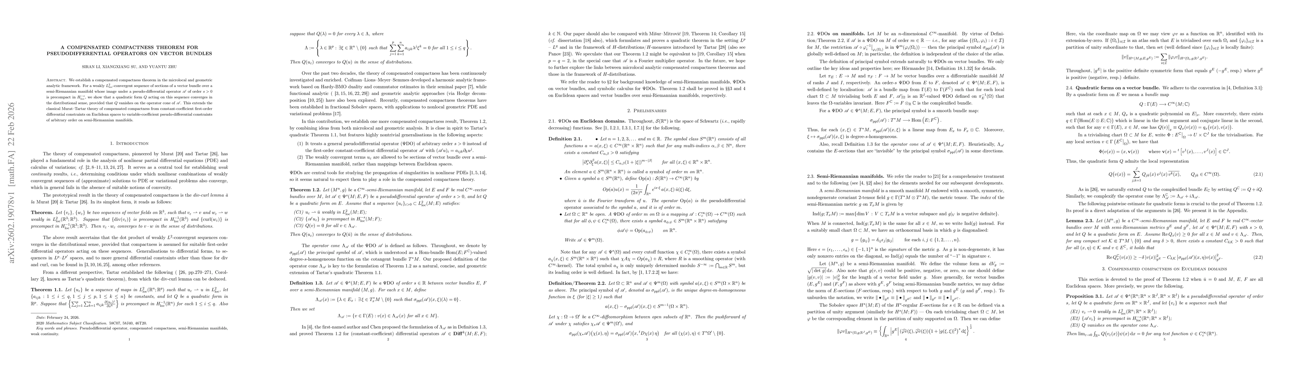 Thumbnail for A compensated compactness theorem for pseudodifferential operators on vector bundles