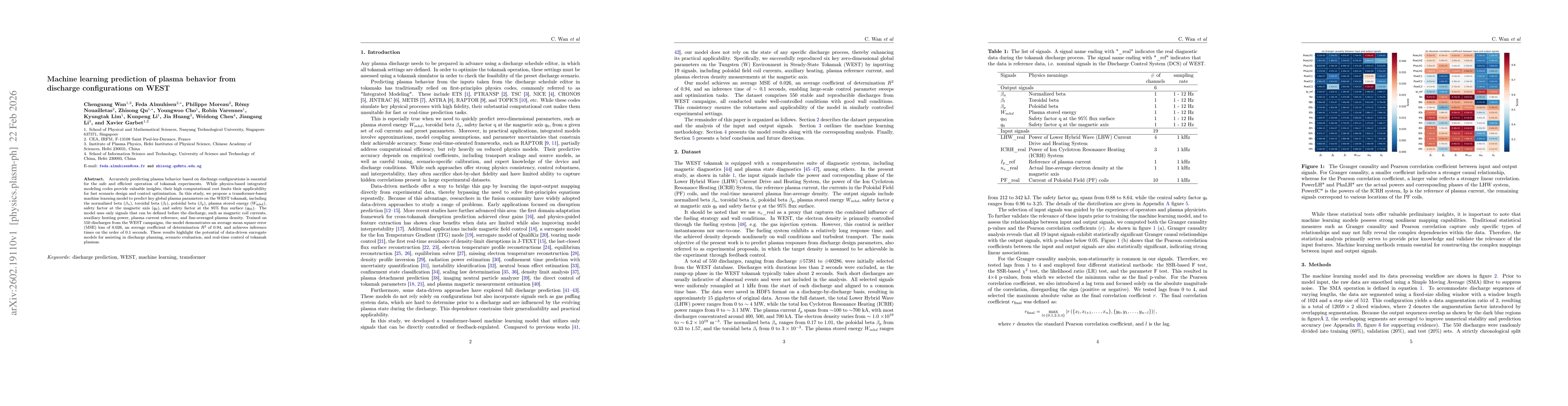 Thumbnail for Machine learning prediction of plasma behavior from discharge configurations on WEST