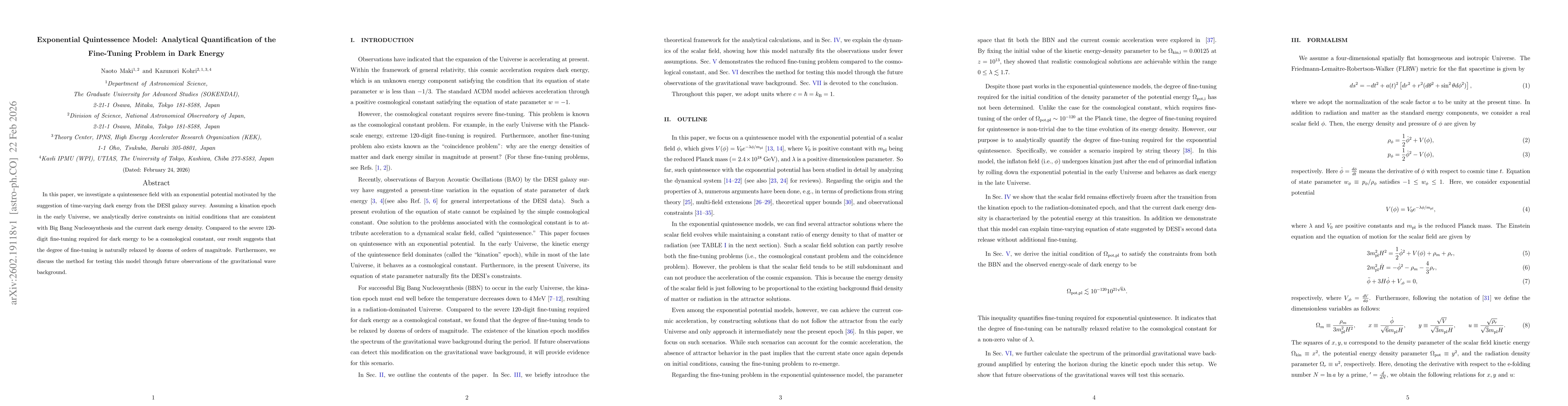 Thumbnail for Exponential Quintessence Model: Analytical Quantification of the Fine-Tuning Problem in Dark Energy