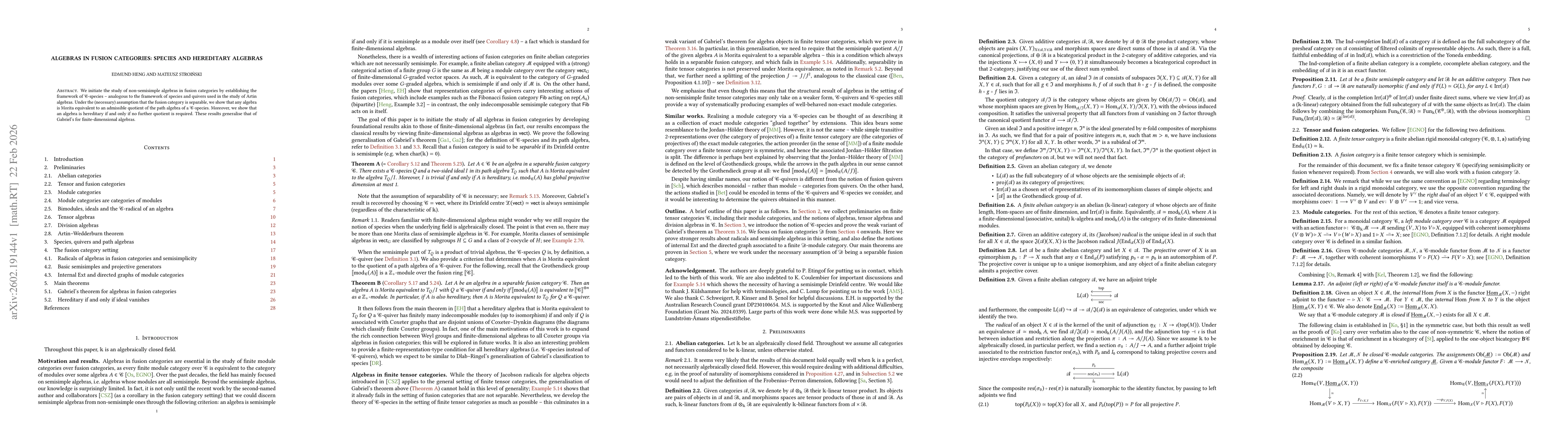 Thumbnail for Algebras in fusion categories: species and hereditary algebras