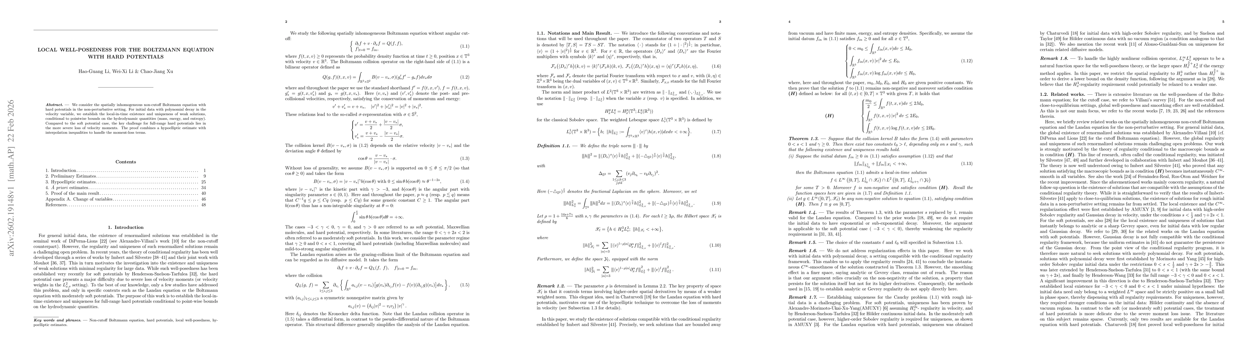 Thumbnail for Local well-posedness for the Boltzmann equation with hard potentials