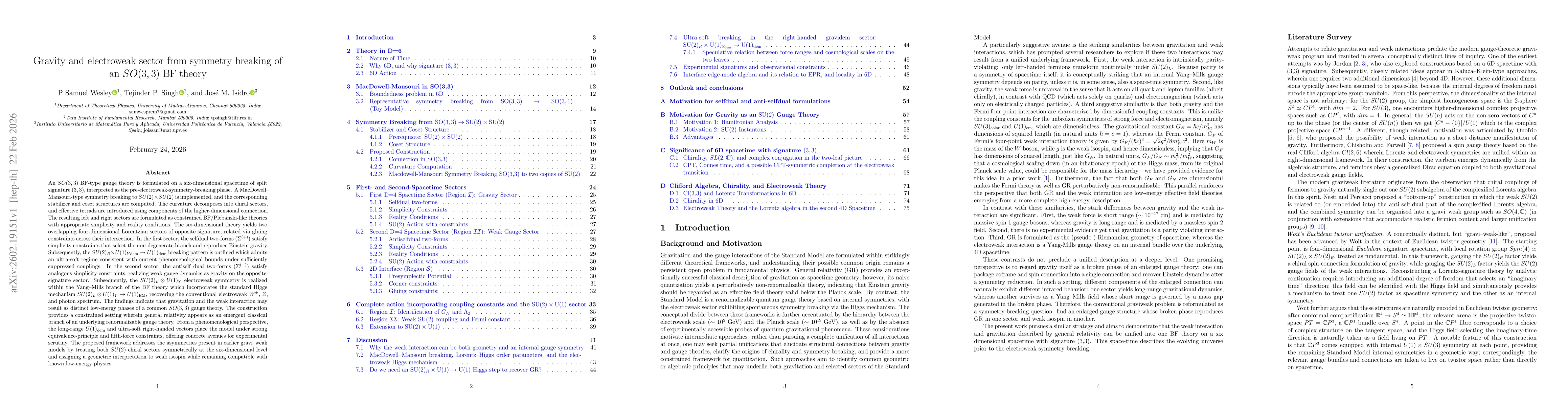 Thumbnail for Gravity and electroweak sector from symmetry breaking of an $SO(3,3)$ BF theory