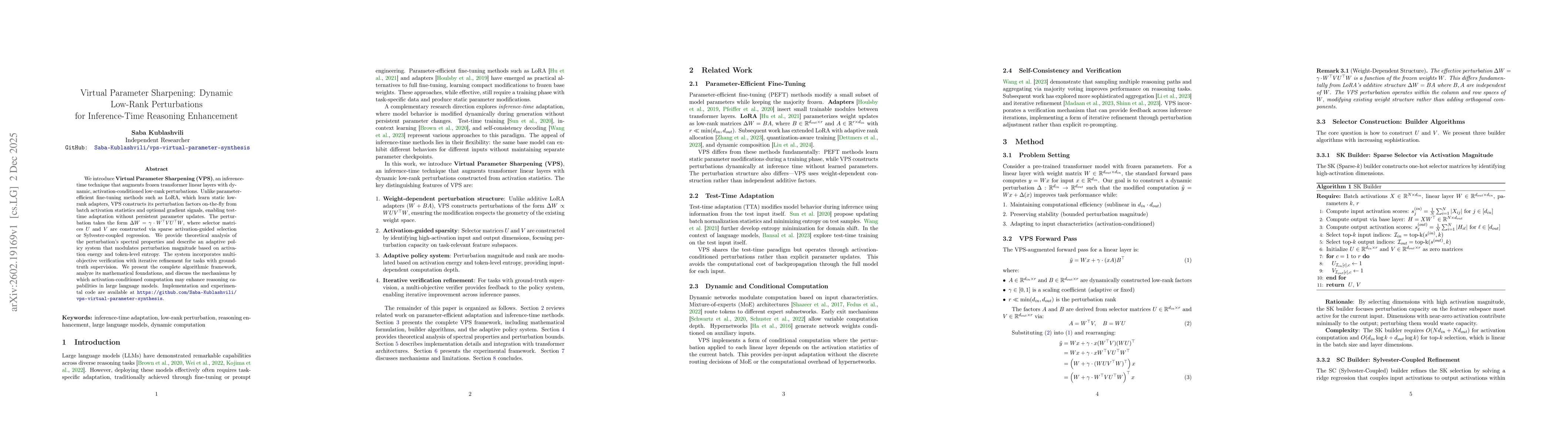 Thumbnail for Virtual Parameter Sharpening: Dynamic Low-Rank Perturbations for Inference-Time Reasoning Enhancement