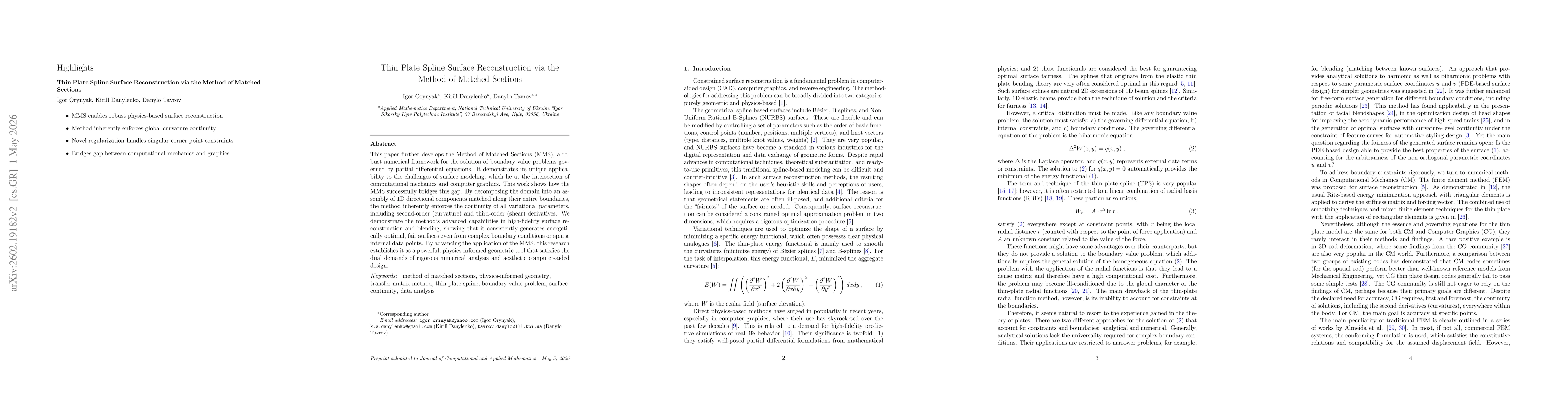 Thumbnail for Thin Plate Spline Surface Reconstruction via the Method of Matched Sections