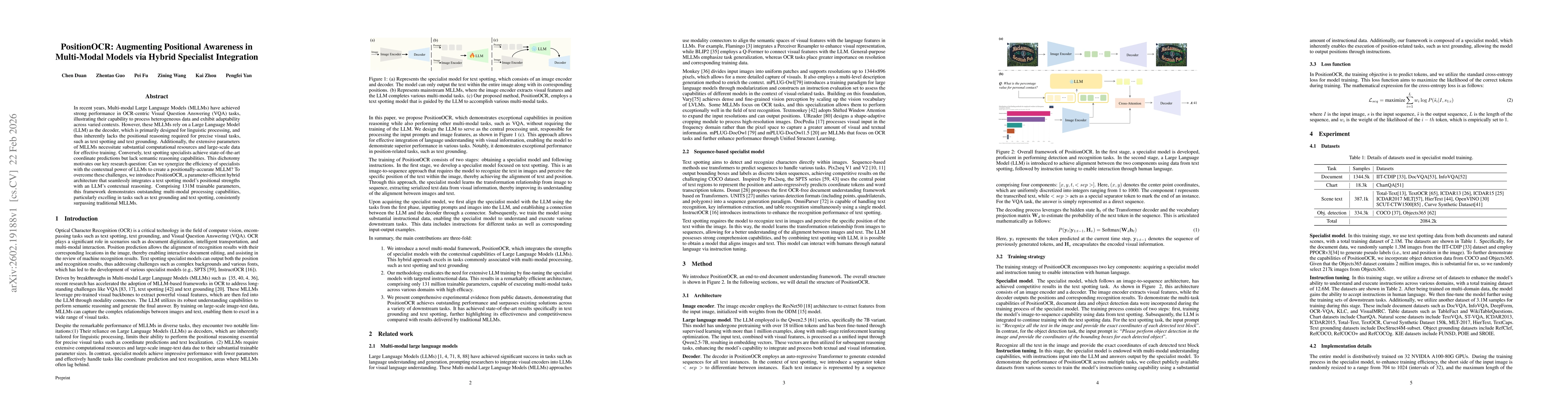 Thumbnail for PositionOCR: Augmenting Positional Awareness in Multi-Modal Models via Hybrid Specialist Integration