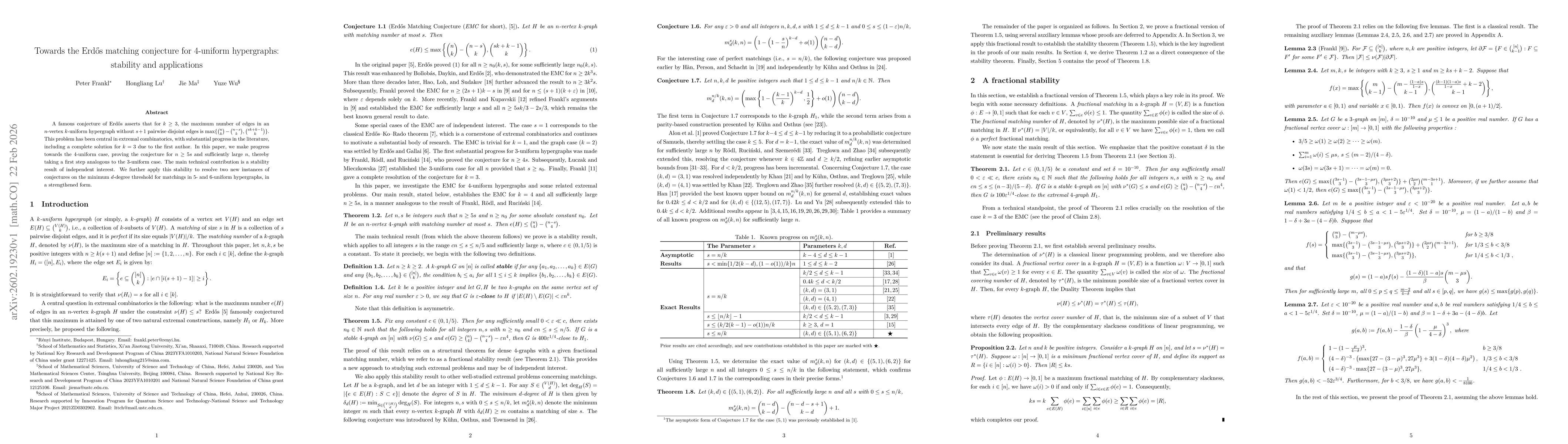 Thumbnail for Towards the Erdős matching conjecture for 4-uniform hypergraphs: stability and applications
